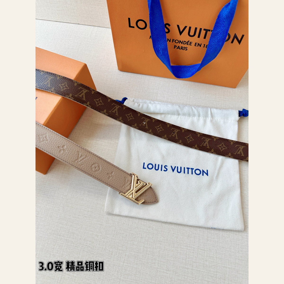 Louis Vuitton Shadow Reversible 30 mm, фактура ремня и обработка края